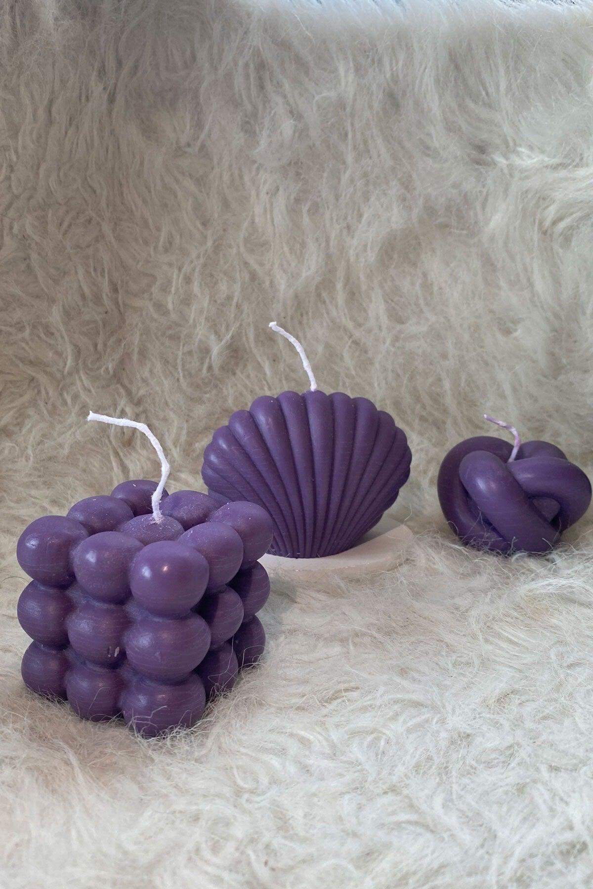 Purple Vanilla Scented Bubble Oyster Decorative Candle 3 Pcs - Swordslife