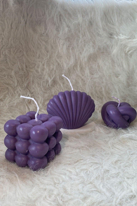 Purple Vanilla Scented Bubble Oyster Decorative Candle 3 Pcs - Swordslife