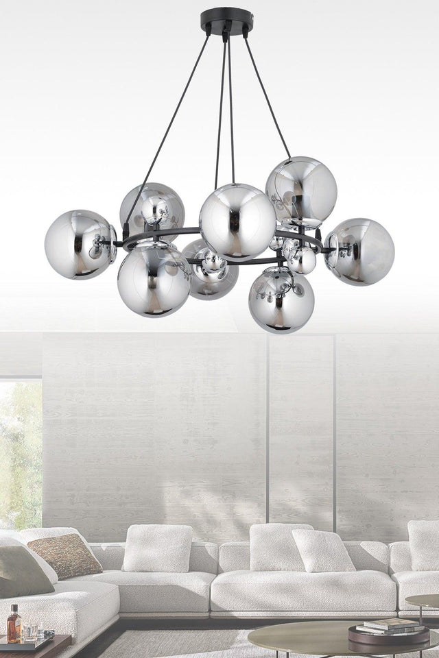 Motta 8 Li Modern Smoked Globe Glass Pendant Lamp Chandelier - Swordslife