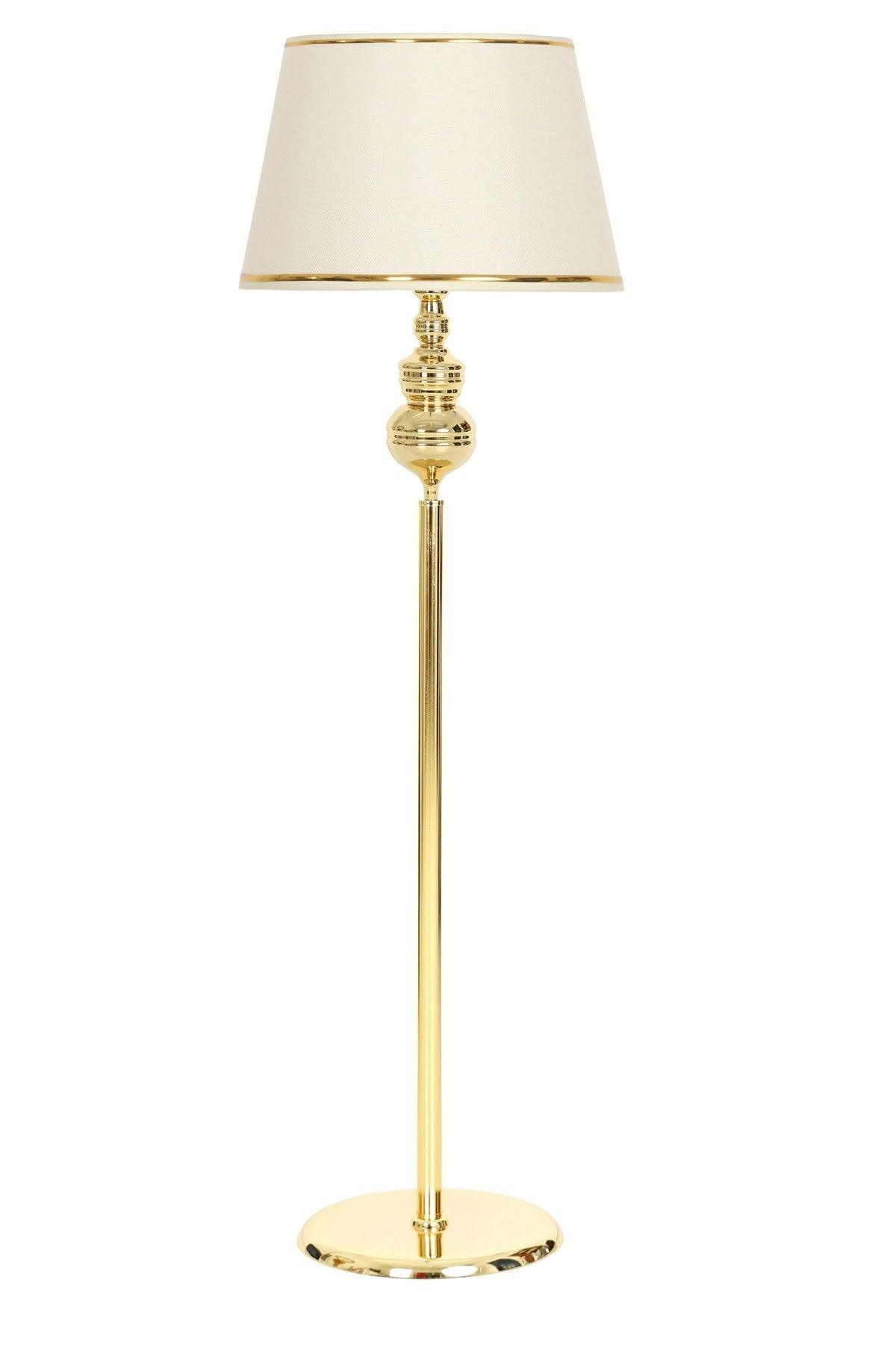 Munch Gold Plated Metal Flat Single Leg Floor Lamp - Cream with Gold Stripe - Swordslife