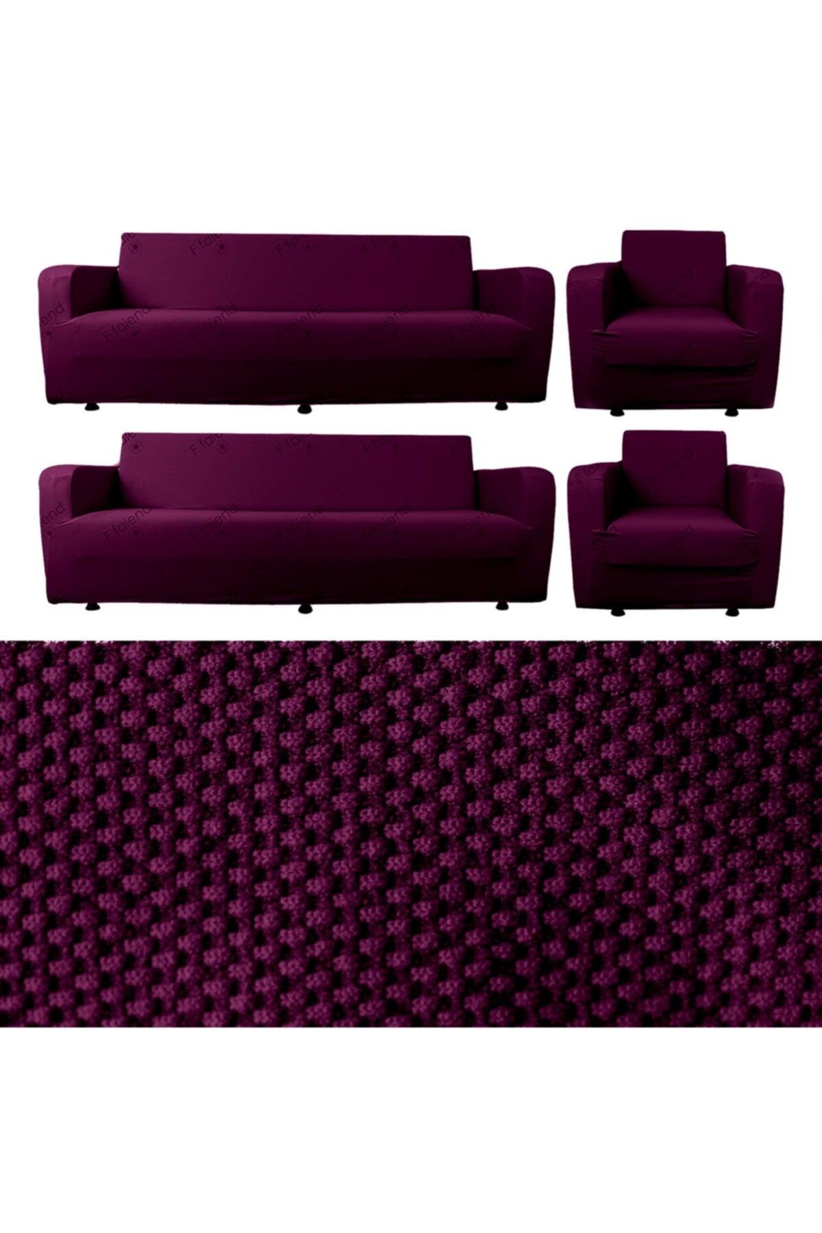 Plum Elastic Flexible Sofa Cover Set 3+3+1+1 Maxi - Swordslife