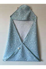 Muslin Baby Swaddle & Bathrobe Oeko-tex Certified 75x75cm Light Blue Star Pattern 100% Cotton - Swordslife