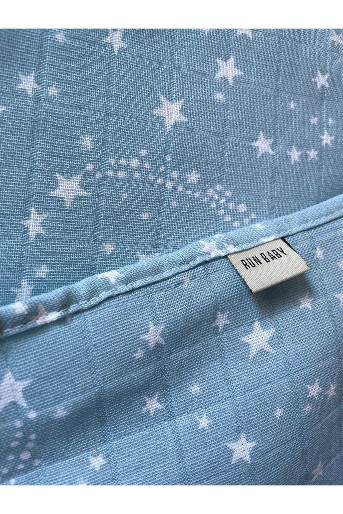 Muslin Baby Swaddle & Bathrobe Oeko-tex Certified 75x75cm Light Blue Star Pattern 100% Cotton - Swordslife
