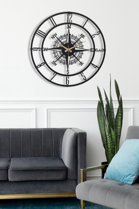 Muyika Bunnela Compass Metal Black Silent Mechanism Wall Clock 50x50cm Mds-50 - Swordslife