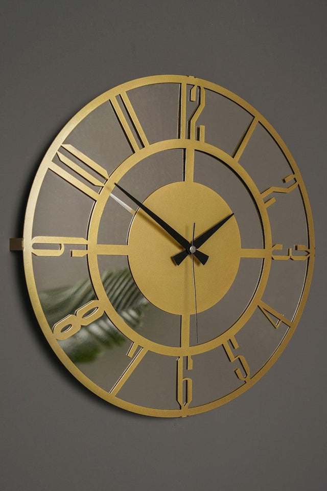 Muyika Bunnela Gold Mirrored Metal Black Wall Clock 50x50cm Silent Mechanism Amd-50 - Swordslife