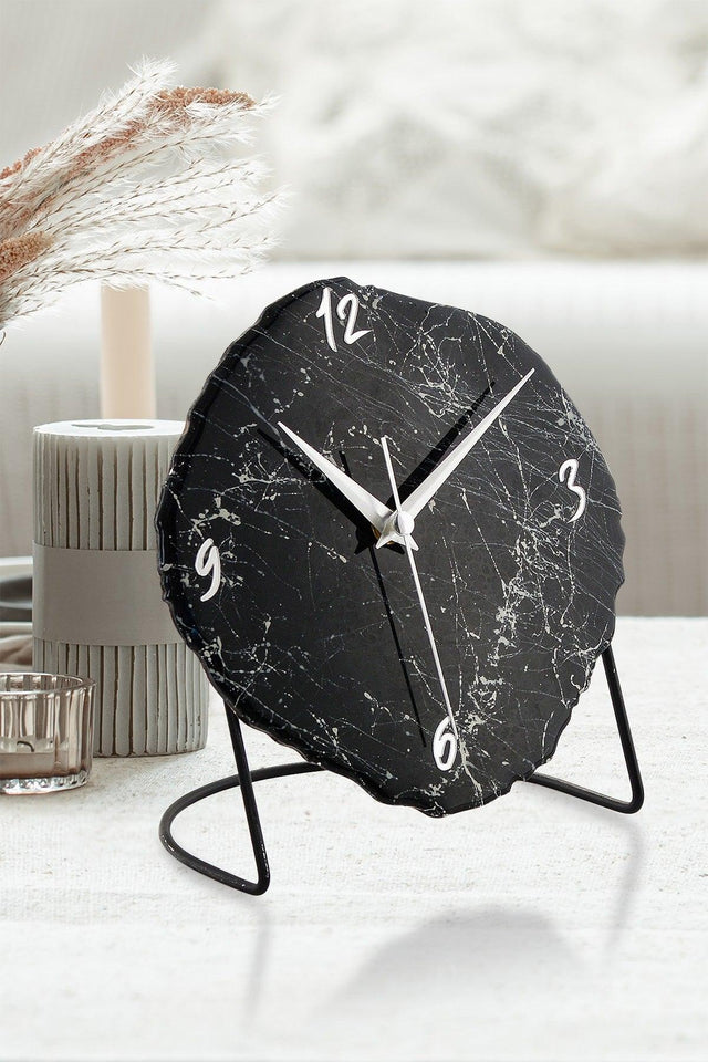 Muyika Diverso Marble Black Tones Decorative Table Clock18x23cm With Silent Mechanism - Swordslife