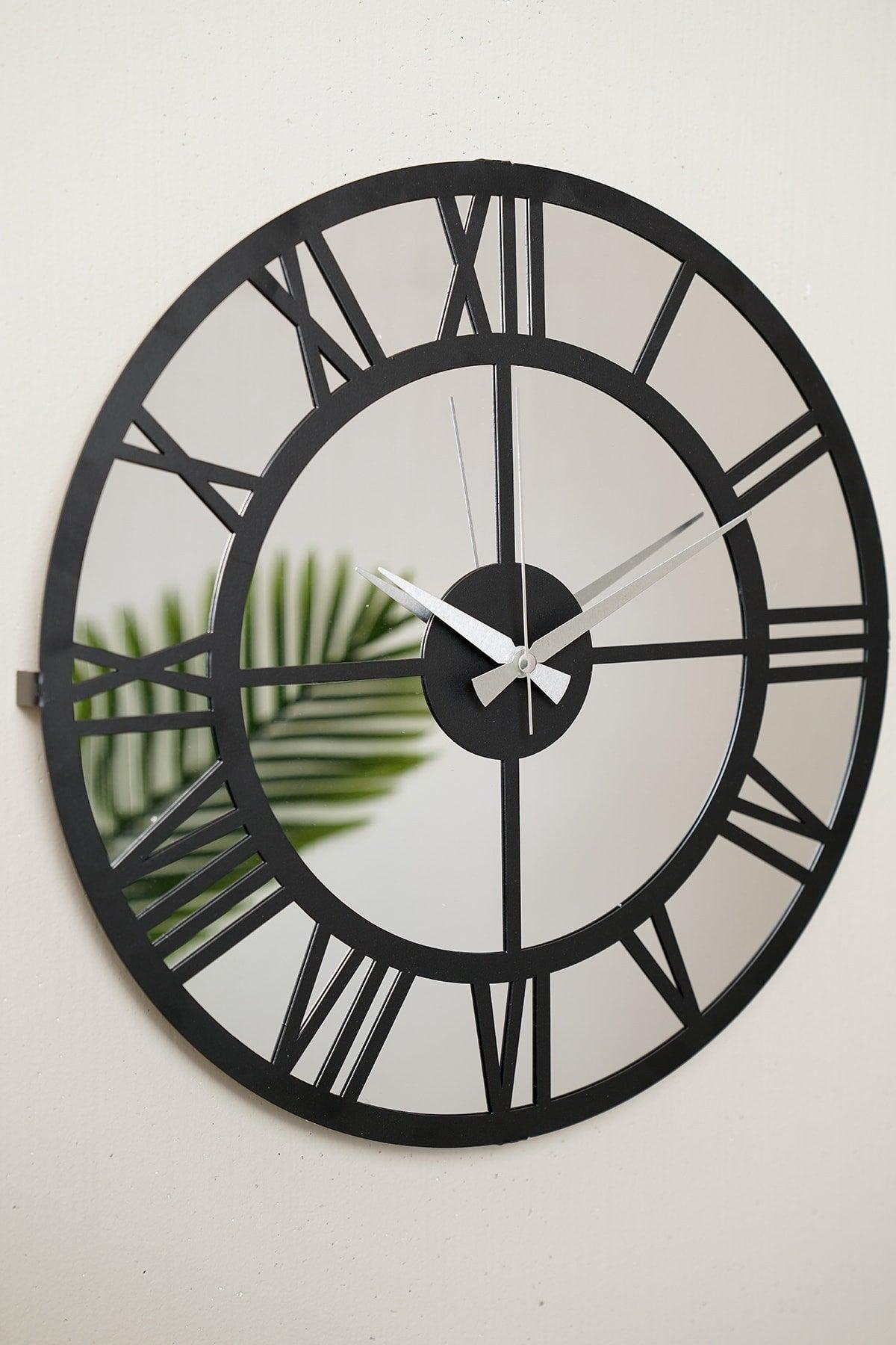 Muyika Roman Mirrored Metal Black Wall Clock 41x41cm Silent Mechanism Amd-41 - Swordslife