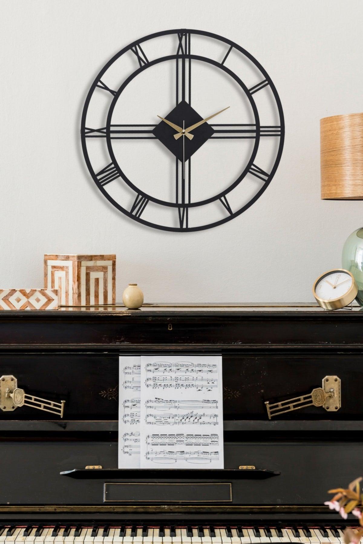 Muyika Roma Elegante Metal Black Silent Mechanism Wall Clock 50x50cm Mds-50 - Swordslife