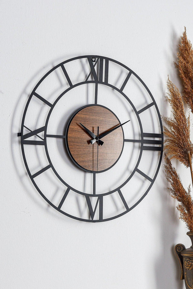 Muyika Roma Legno Metal Black Silent Mechanism Wall Clock 50x50cm Mds-50 - Swordslife