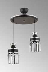 Nairobi 2-Piece Black Pendant Lamp Crystal Stone Chrome Striped Cylinder Downward Facing Luxury Chandelier - Swordslife