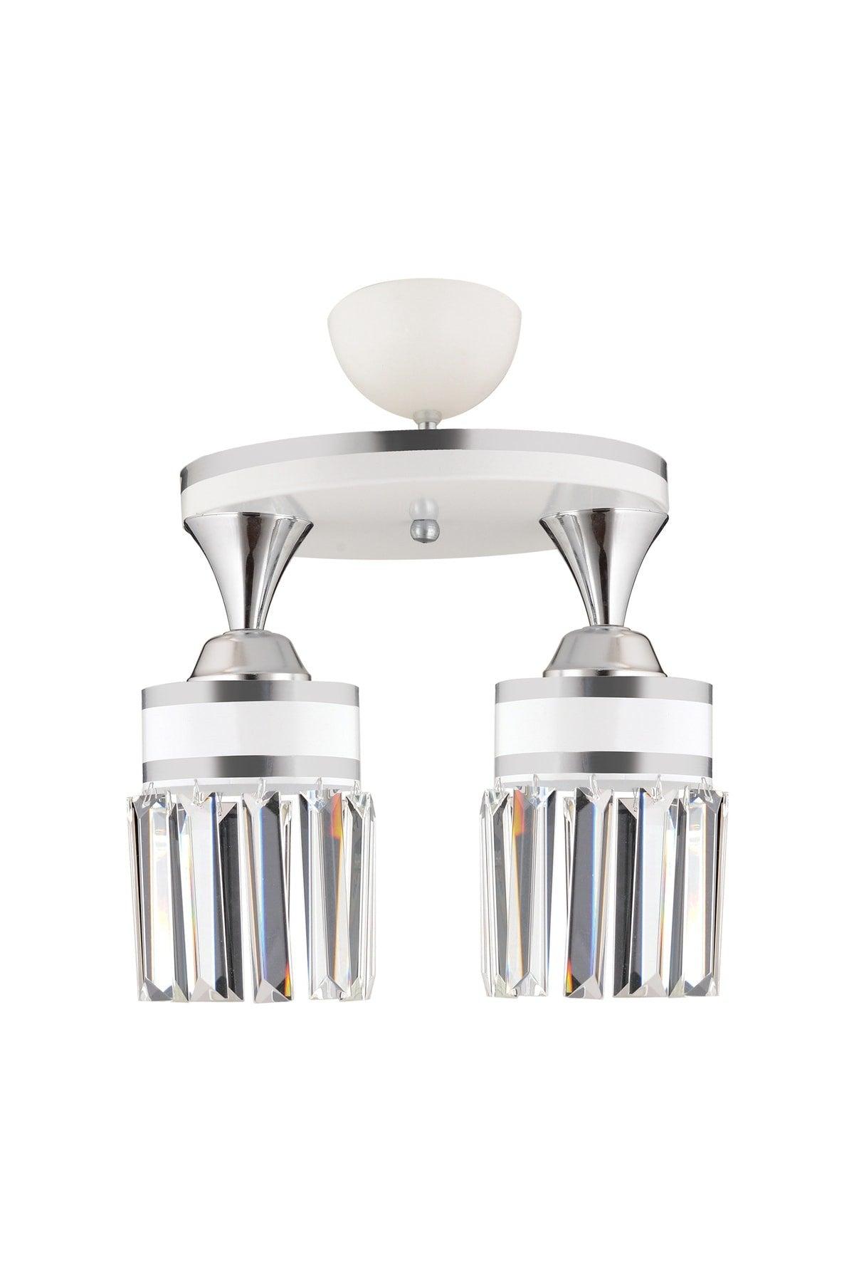 Nairobi 2 Pcs White Plafonyer Crystal Stone Chrome Striped Cylinder Downward Facing Luxury Chandelier - Swordslife