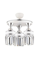 Nairobi 3-Set White Plafonyer Crystal Stone Chrome Striped Cylinder Downward Facing Luxury Chandelier - Swordslife