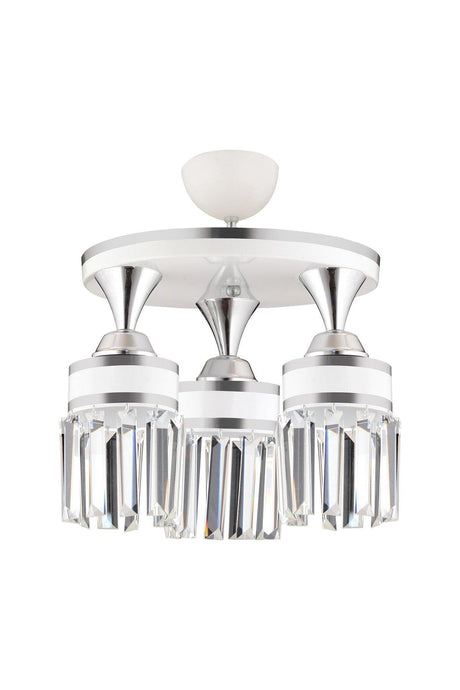 Nairobi 3-Set White Plafonyer Crystal Stone Chrome Striped Cylinder Downward Facing Luxury Chandelier - Swordslife