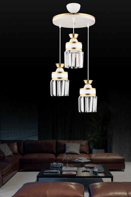 Nairobi 3-Piece White Pendant Crystal Stone Yellow Striped Cylinder Downward Facing Luxury Chandelier - Swordslife