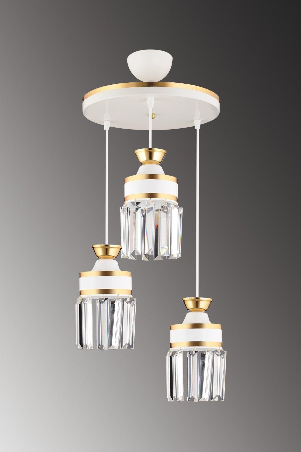 Nairobi 3-Piece White Pendant Crystal Stone Yellow Striped Cylinder Downward Facing Luxury Chandelier - Swordslife