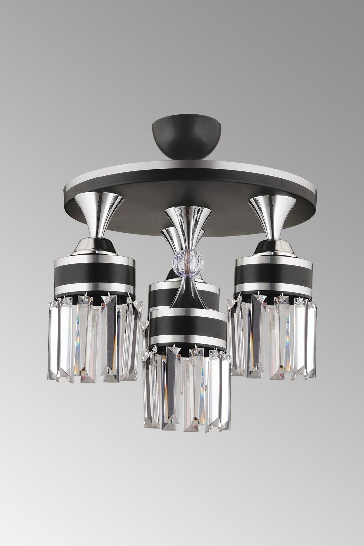 Nairobi 4-Piece Black Plafonyer Crystal Stone Chrome Striped Cylinder Downward Facing Luxury Chandelier - Swordslife