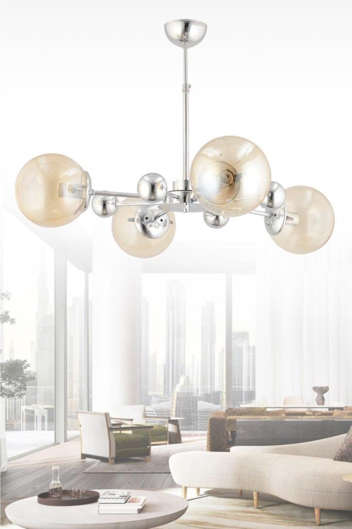 Nairobi 4 Pcs Silver Yellow Globe Glass Chandelier - Swordslife