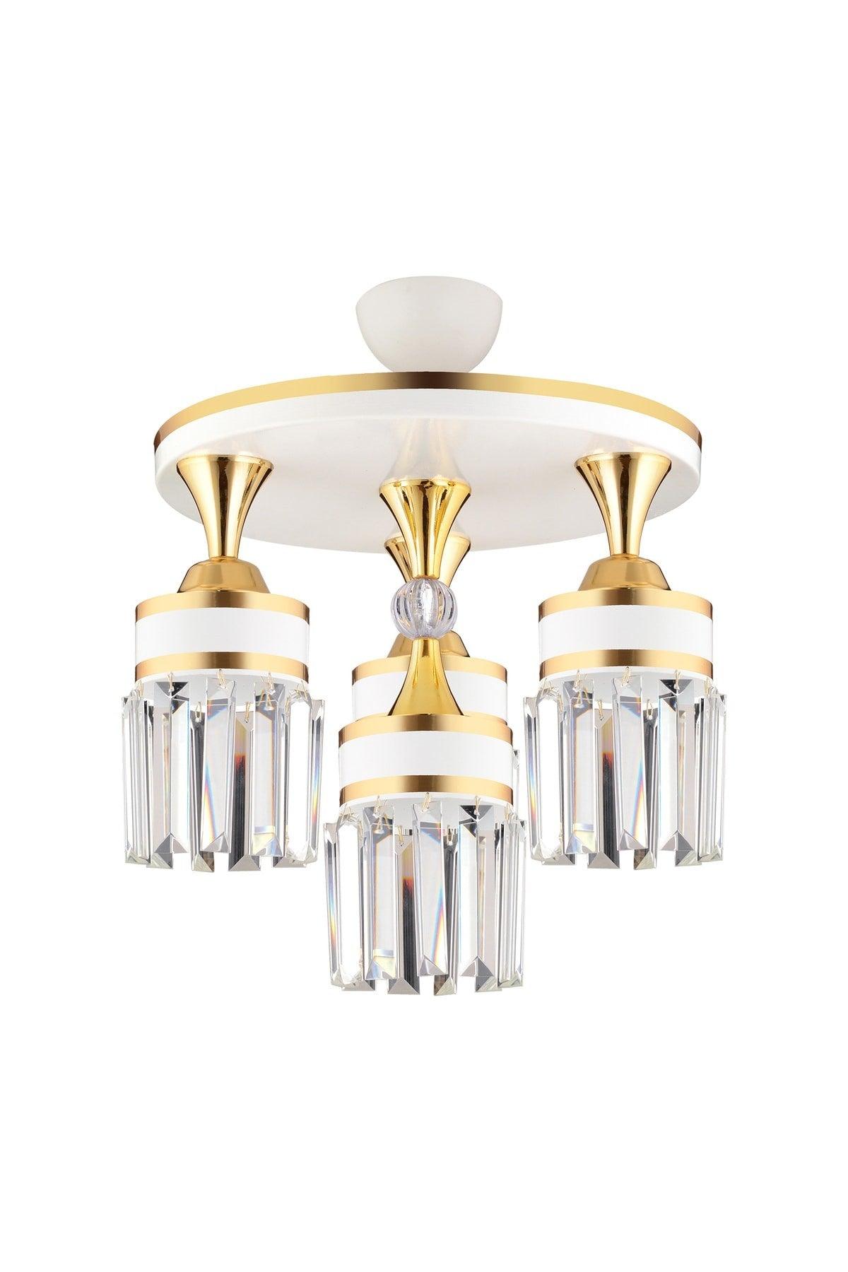 Nairobi 4 Pcs White Plafonyer Crystal Stone Yellow Striped Cylinder Downward Facing Luxury Chandelier - Swordslife