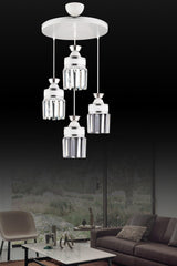 Nairobi 4 Pcs White Pendant Crystal Stone Chrome Strip Cylinder Downward Facing Luxury Chandelier - Swordslife