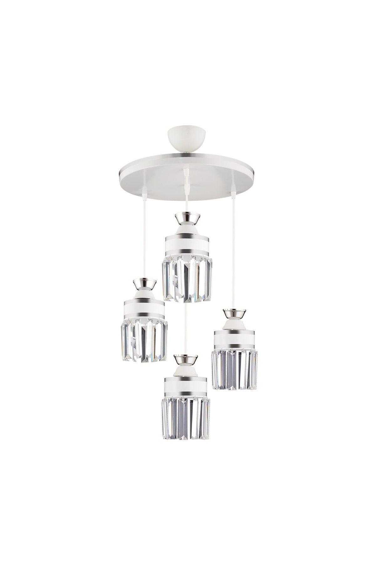 Nairobi 4 Pcs White Pendant Crystal Stone Chrome Strip Cylinder Downward Facing Luxury Chandelier - Swordslife