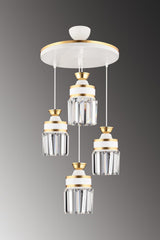 Nairobi 4-Piece White Pendant Crystal Stone Yellow Striped Cylinder Downward Facing Luxury Chandelier - Swordslife