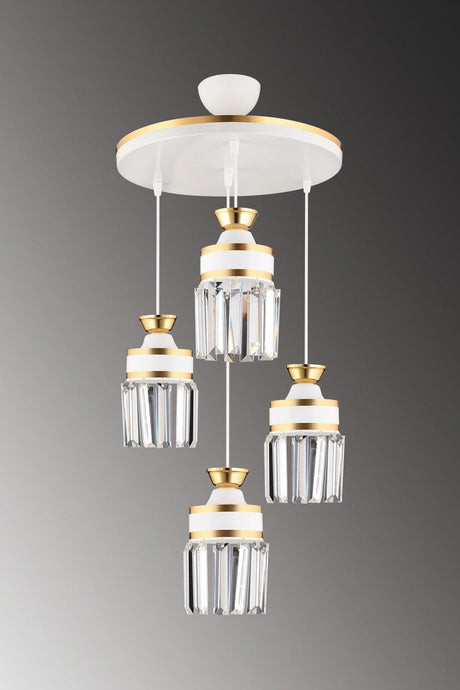 Nairobi 4-Piece White Pendant Crystal Stone Yellow Striped Cylinder Downward Facing Luxury Chandelier - Swordslife