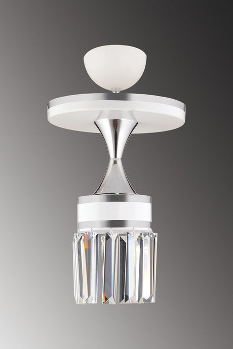 Nairobi Single White Plafonyer Crystal Stone Chrome Striped Cylinder Downward Facing Luxury Chandelier - Swordslife