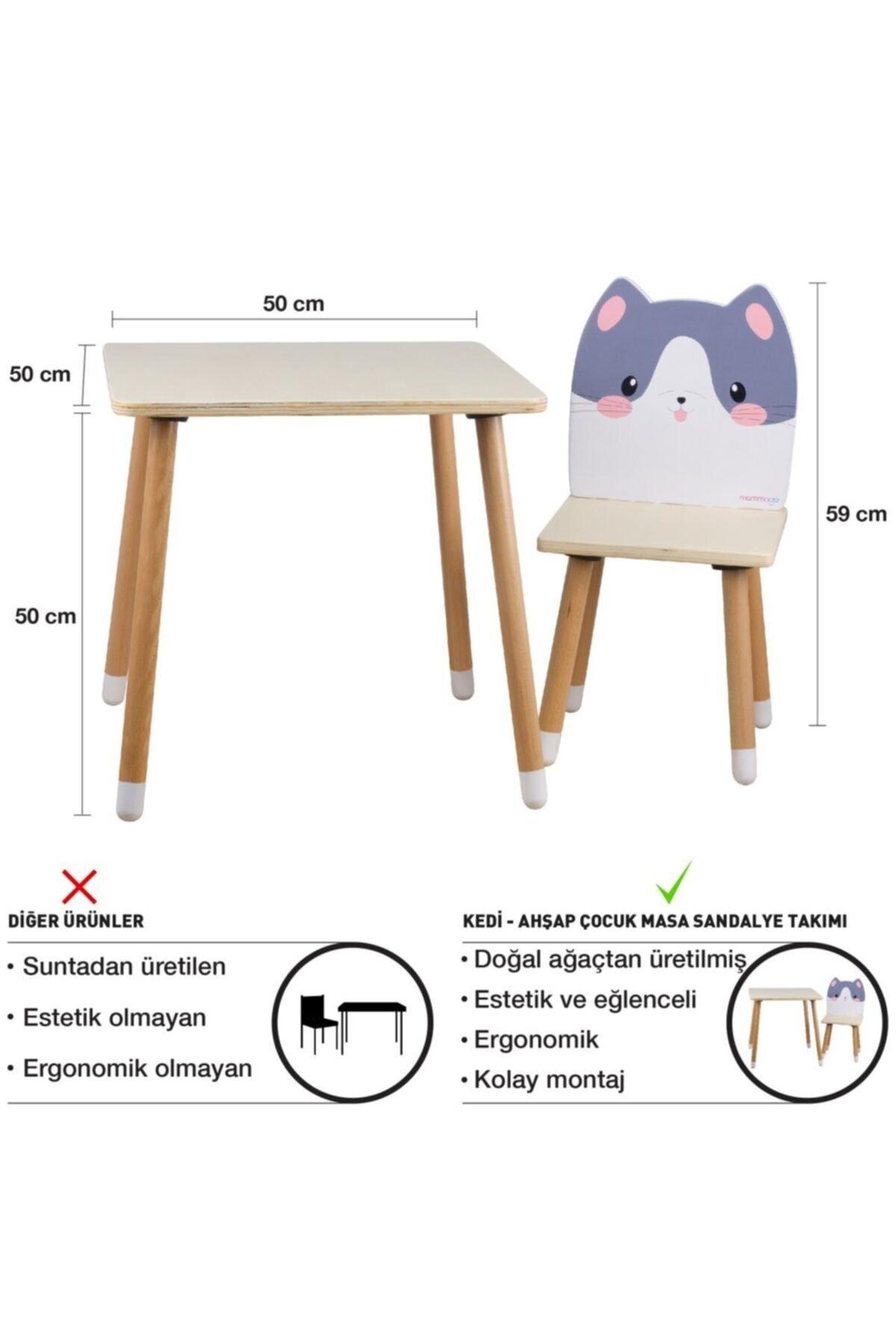 Natural Wooden Kids Activity Table And Chair Set - Cat - Swordslife