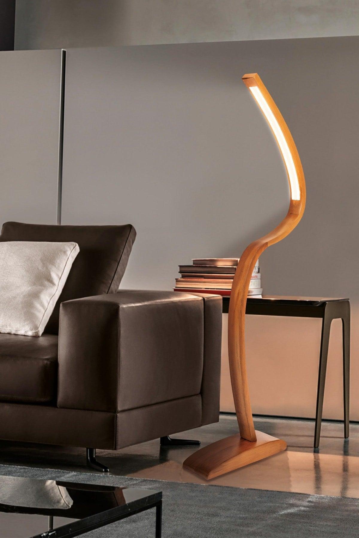 Natural Wood Led Floor Lamp Belladelux Model - Swordslife