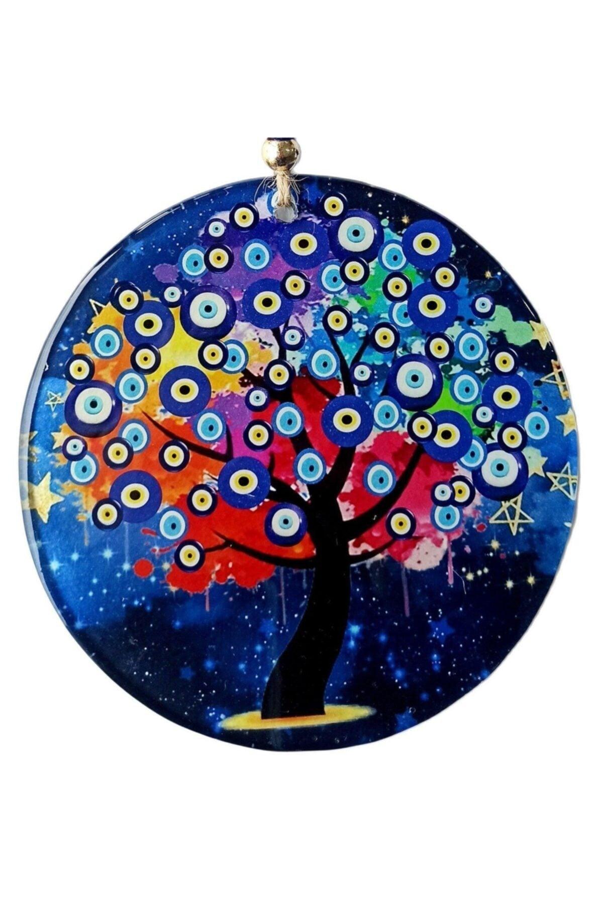 Evil Eye Bead Pattern Tree of Life Fusion Glass Wall Ornament - Swordslife