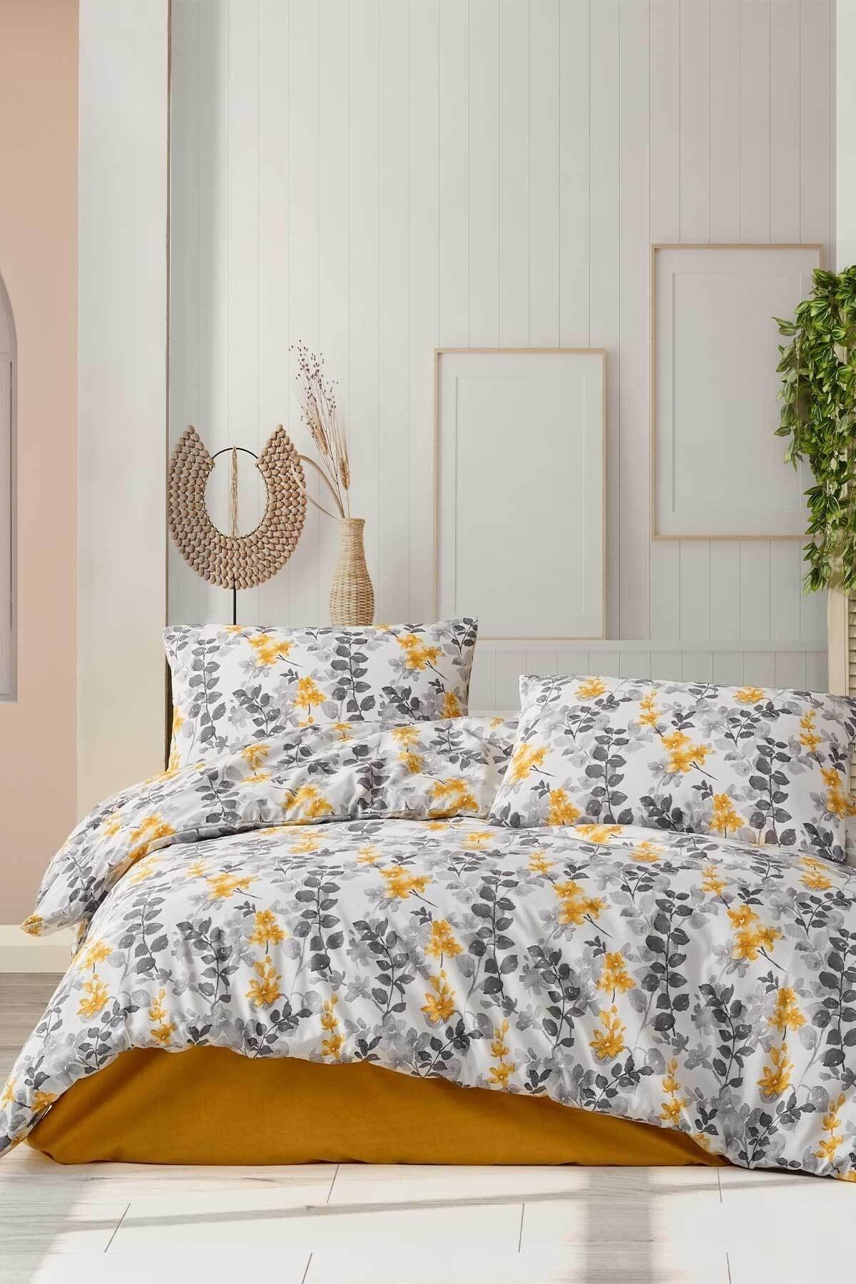 Duvet Cover Set Cotton Double 4 Piece Flores Yellow - Swordslife