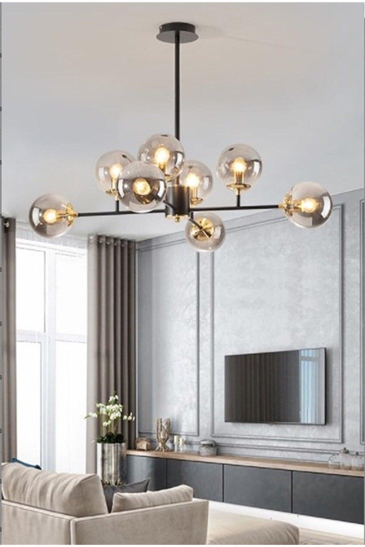 Nida 8 Li Black Tumbled Plafonyer Smoked Glass Chandelier - Swordslife