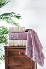 Nilüfer 4-Piece Boxed Velvet Guipure Towel Set | Turkish Bath Set | Dowry set - Swordslife