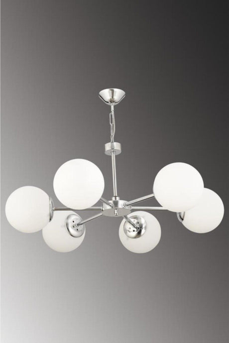 Nisa 6 Silver White Globe Glass Chandelier - Swordslife