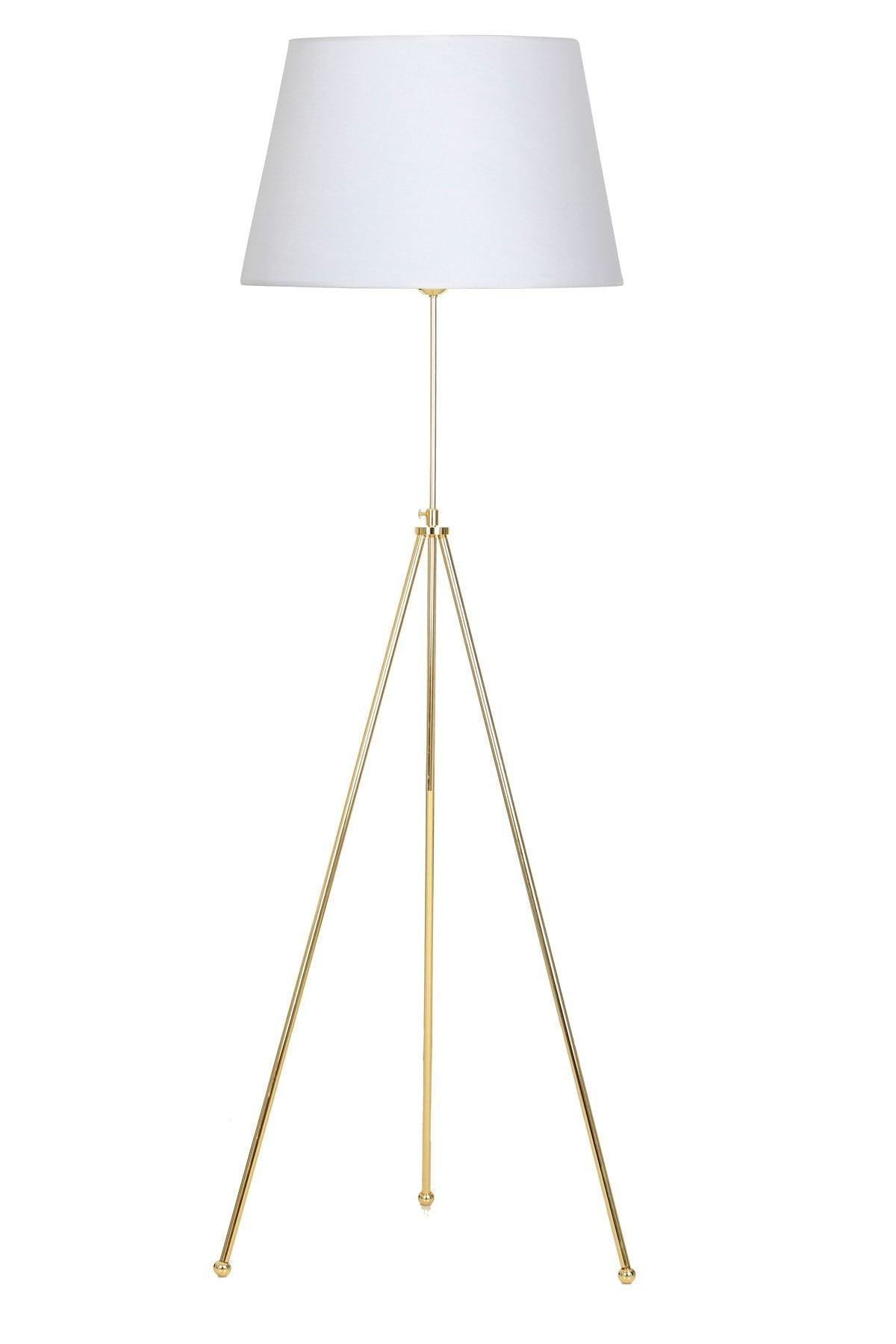 Noa Gold Plated Tripod Height Adjustable Metal Floor Lamp - White - Swordslife