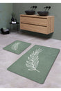 Non-Slip Base Washable Double Bath Mat - Mint Pastel Leaf Pattern 60*100 cm - 50*60 cm - Swordslife