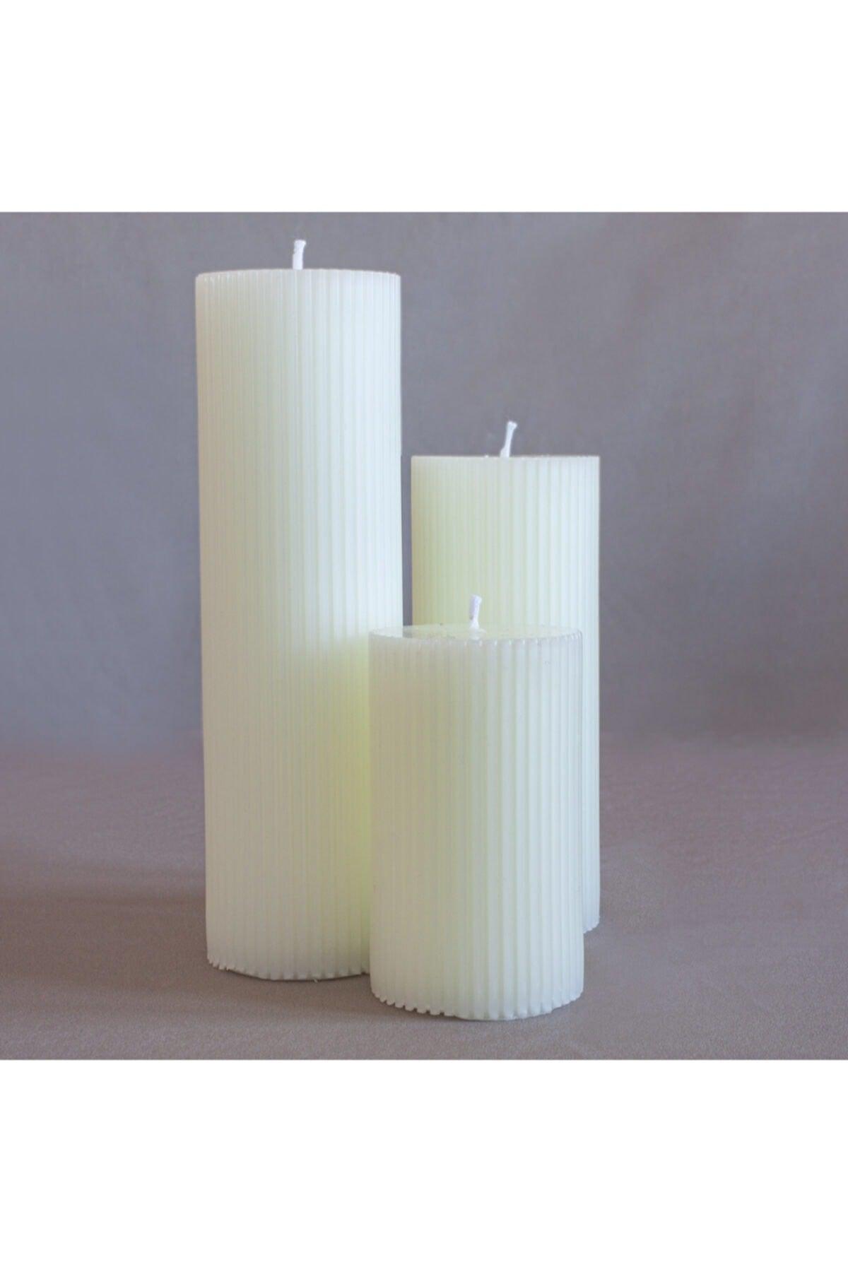 Corrugated Cylinder 3 Piece Candle Set Cream - Swordslife