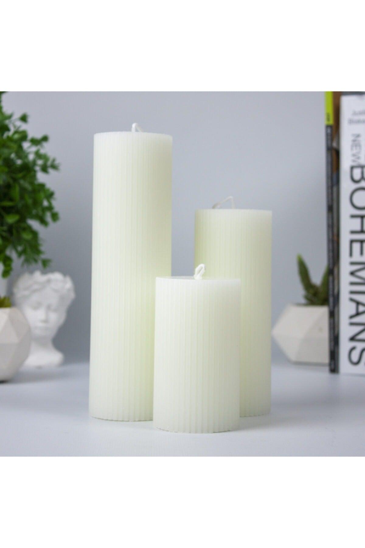 Corrugated Cylinder 3 Piece Candle Set Cream - Swordslife