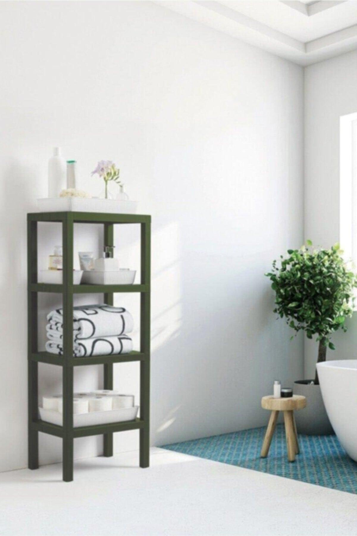 Ombeg 4 Ebenen Ahşap Gemusterte Kunststoff Regaleinheit Badezimmer, Küche, Salon Regalregulator Shelf Green - Swordslife