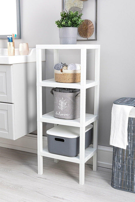 Ombeg 4 Ebenen Ahşap Gemusterte Kunststoff Regaleinheit Badezimmer, Küche, Salon Regalregulator Shelf White - Swordslife