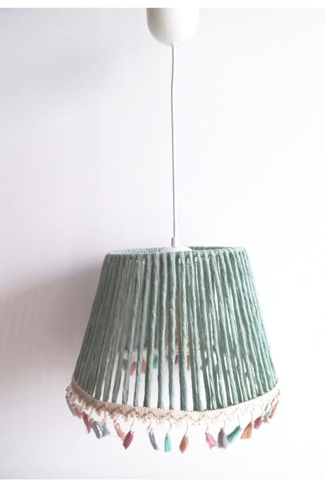 Light Khaki Macrame Rope Wrapped Fringed Pendant Lamp Chandelier - Swordslife