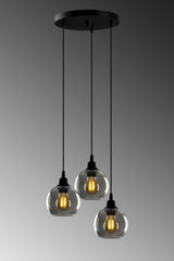 Opvik Special Design Modern Sport Schwarz Farbe Füme Glas Sarkıt Salon - Küche - Schlafzimmer 3 Lü Chandelier - Swordslife