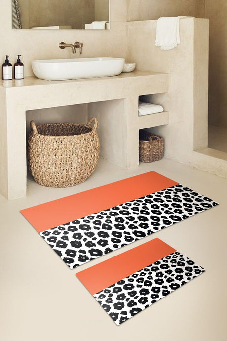 Orange Black White Leopard Bath Mat Set - 50x60 Cm and 60x100 Cm 2 Pieces - Swordslife