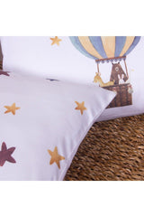 Organic Printed Cotton Satin Baby Duvet Cover Set - Teddy Bear, Flying Balloon And Star Themed - Swordslife