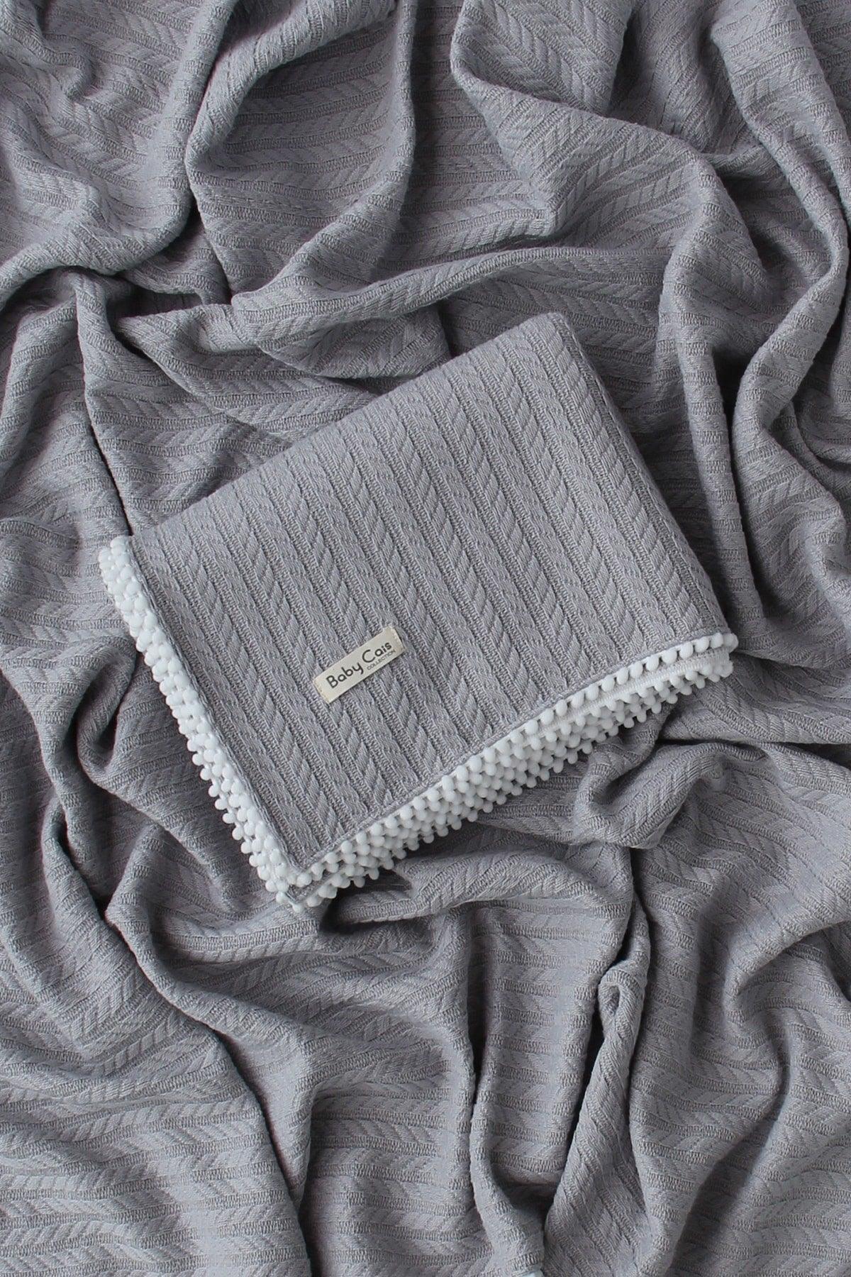 Knitted Pattern Baby Pike Organic Cotton Baby Blanket Soft Gray 100x120 Cm - Swordslife