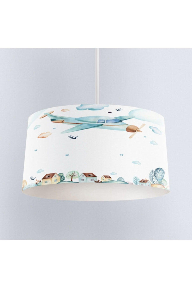 Osso Blue Cloudy Airplane City 3d Pattern Kids Room Pendant Lamp Chandelier - Swordslife