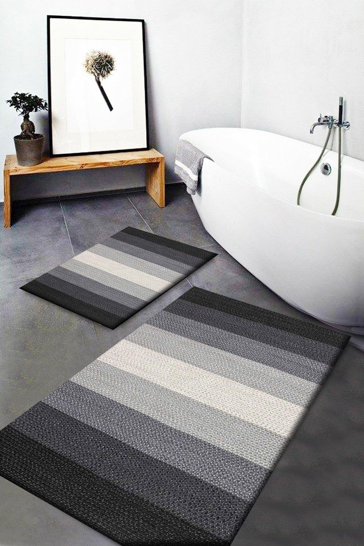 Osso Gray Black Cream Knitted Pattern Washable Non-Slip Bath Mat 2-Paper Closet Set Carpet Dts-34 - Swordslife