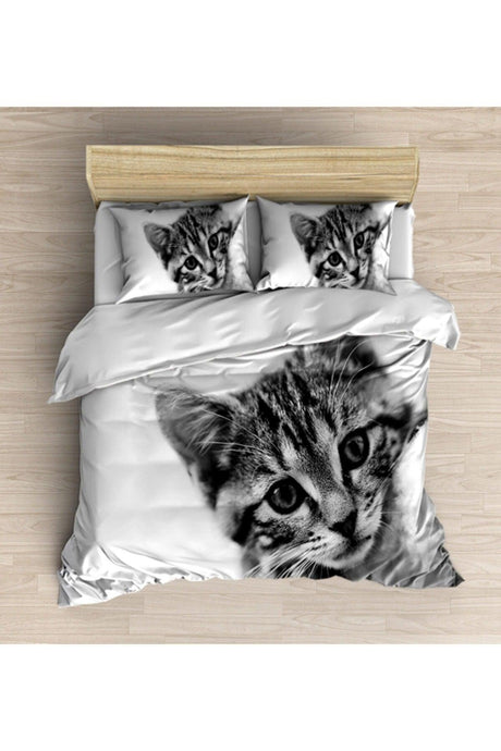 Osso Gray White Tiny Cat 3d Patterned Double Duvet Cover Set - Swordslife