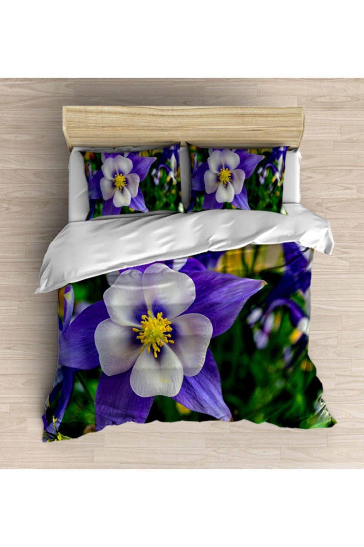 Osso Purple White Violet Floral 3d Patterned Double Duvet Cover Set - Swordslife