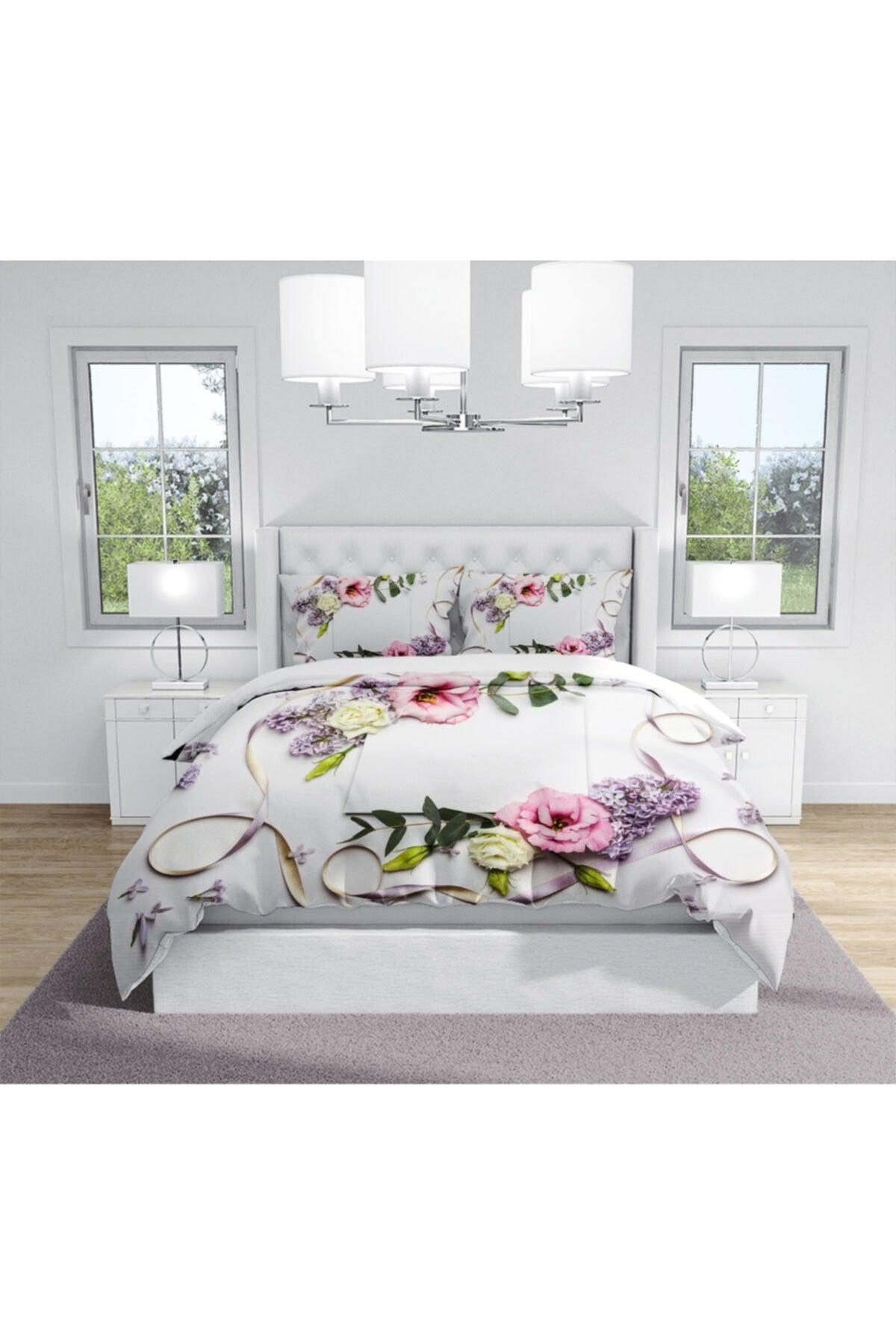 Osso Purple Pink Floral Lavender Patterned Modern Double Duvet Cover Set - Swordslife